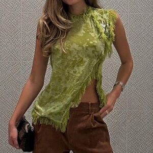 ISO Acne Studios Devore fringe trimmed mesh top